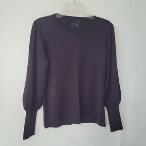 Alex Marie Womens Sweater Purple Brown Long Puff Sleeve Crew Neck Acrylic Size S
